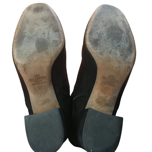 Valentino Suede Leather Boots Black 37 Block Heel - Picture 8 of 11